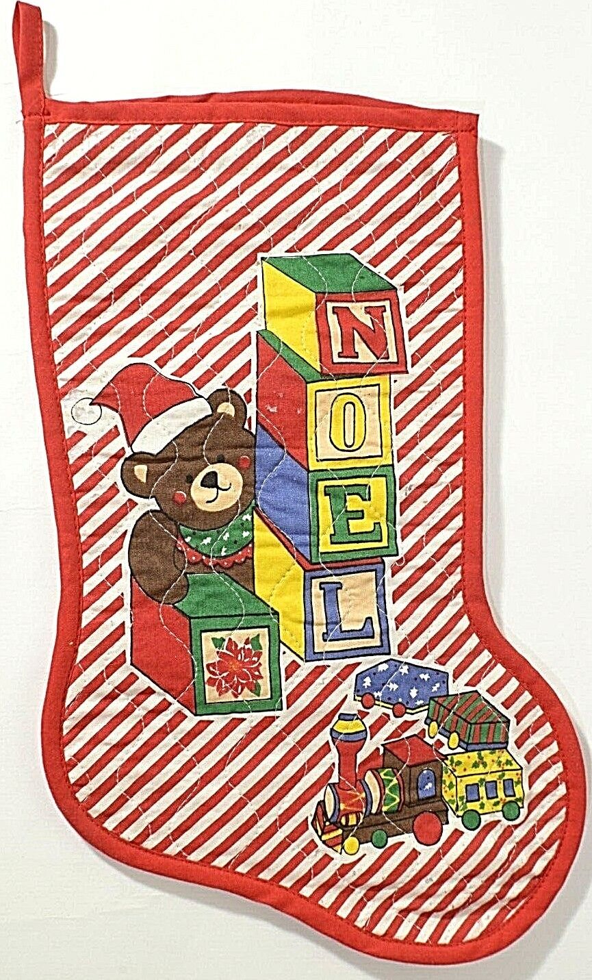 Christmas Bear Stocking -Red/White Diagonal Stripes w/ Bear Playing 16\