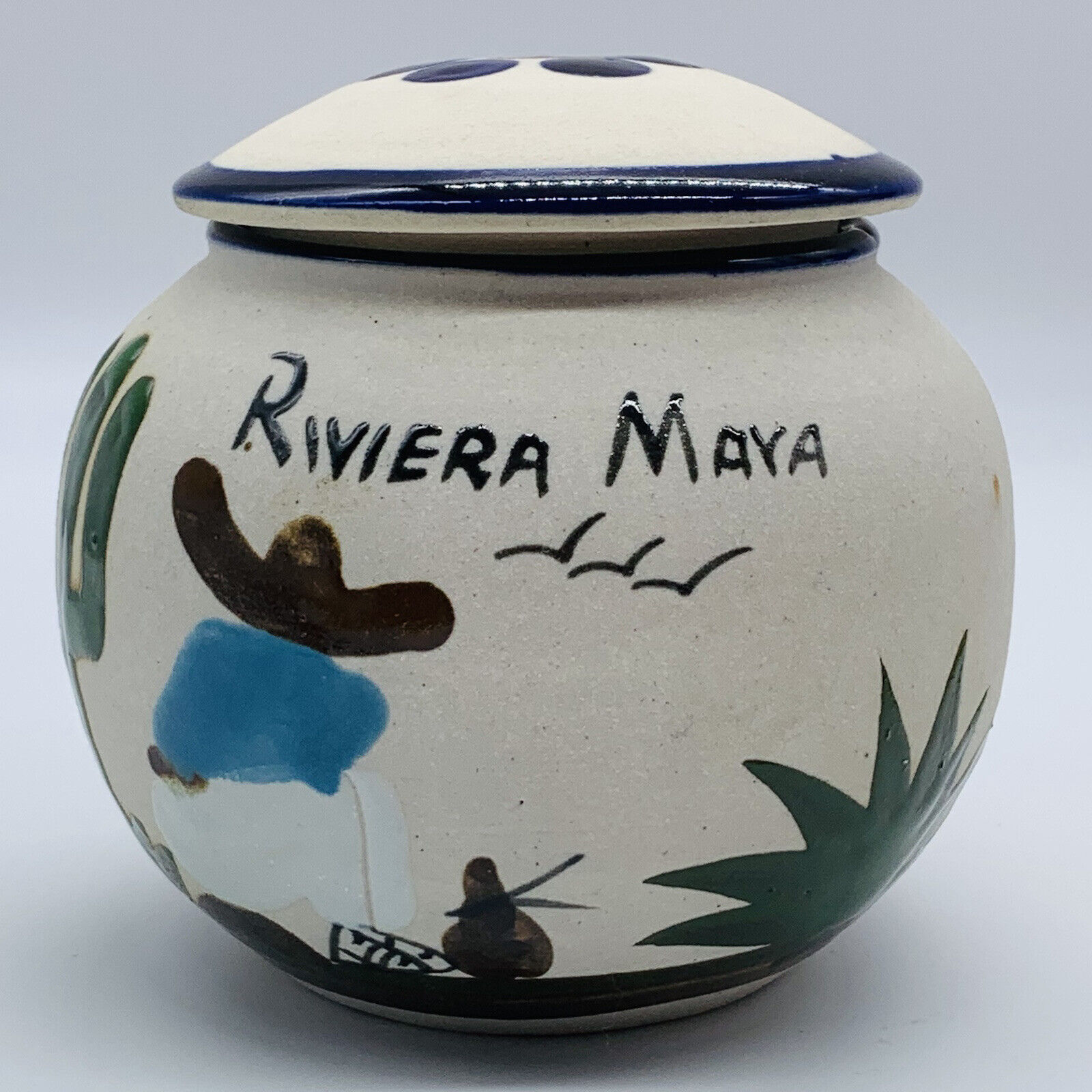 Vintage Mexican Folk Art Tonala Rivera Maya Trinket Box 4”T 4.25”W