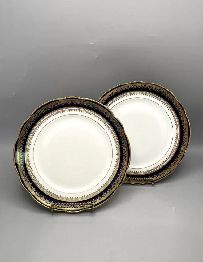Antique 19th Century Kuznetsov Russian Empire Porcelain Cobalt Gilding Plates
