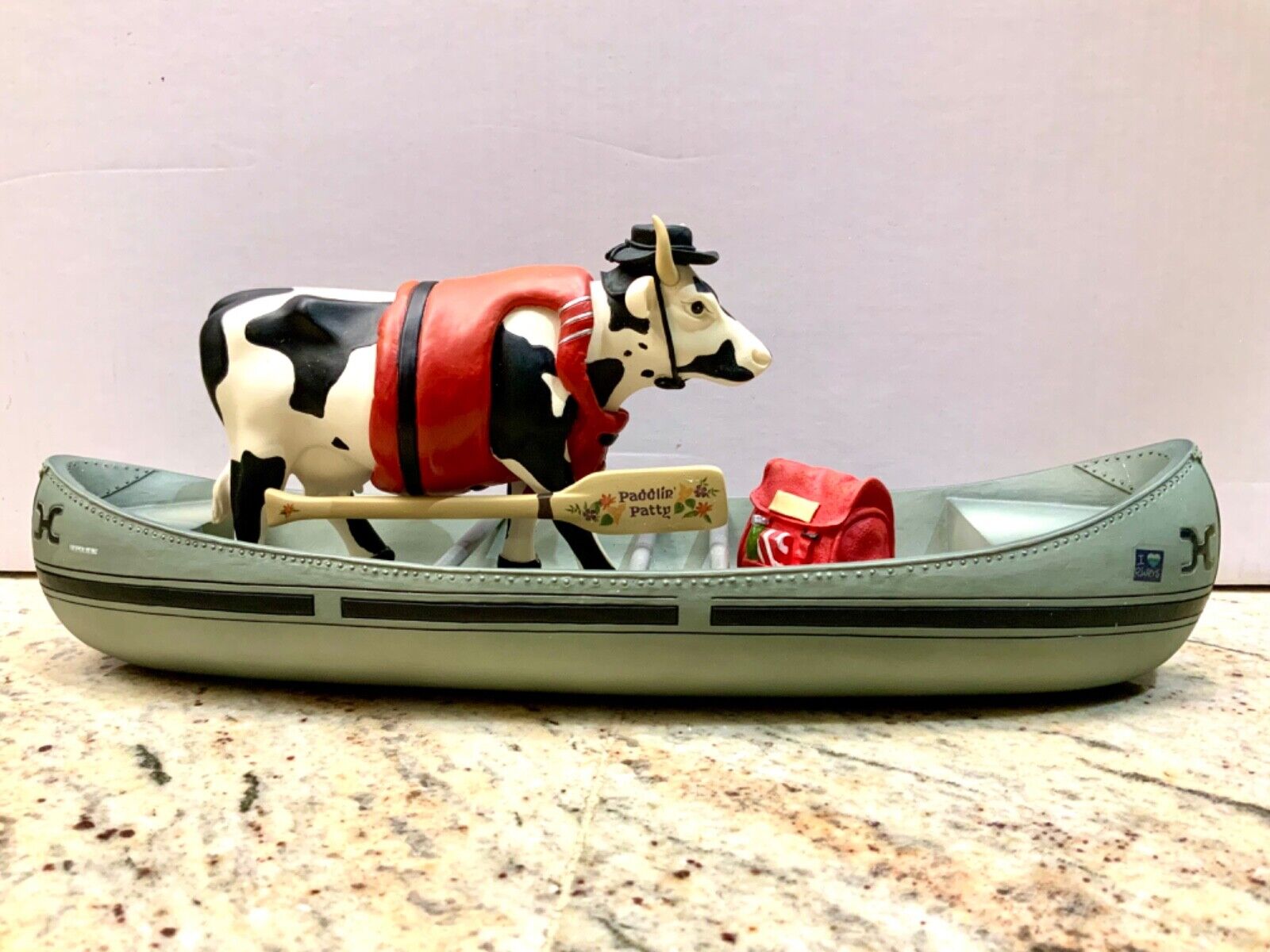 COW PARADE 2001 Moovin\' On Down The Mighty Mo Canoe Figurine in Box, #9138