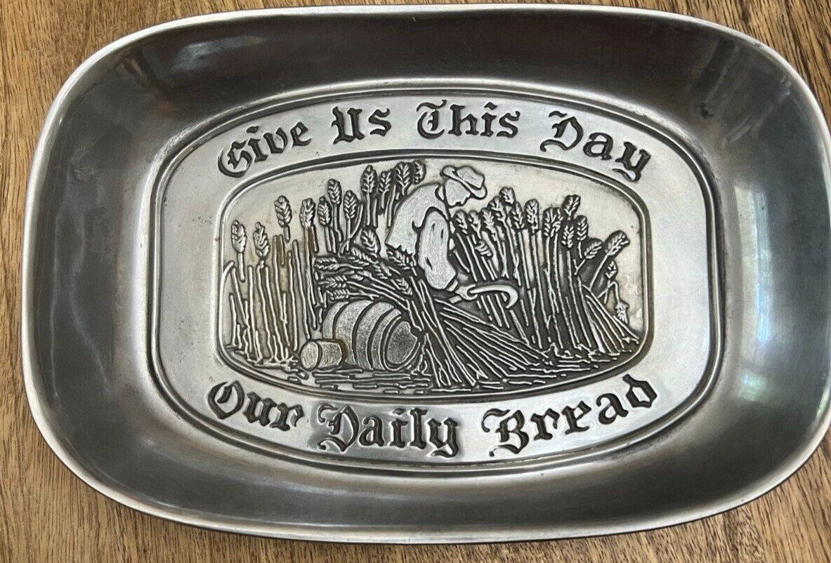 Vintage Pewter Duratale By Leonard Bread Tray Pewter Give Us This Day Italy 1970