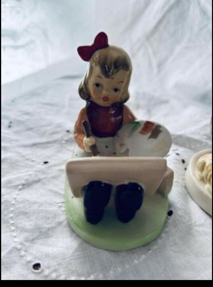 Felton Figurine Antique Little Girl Sitting Painting  Canvas Propped on her feet