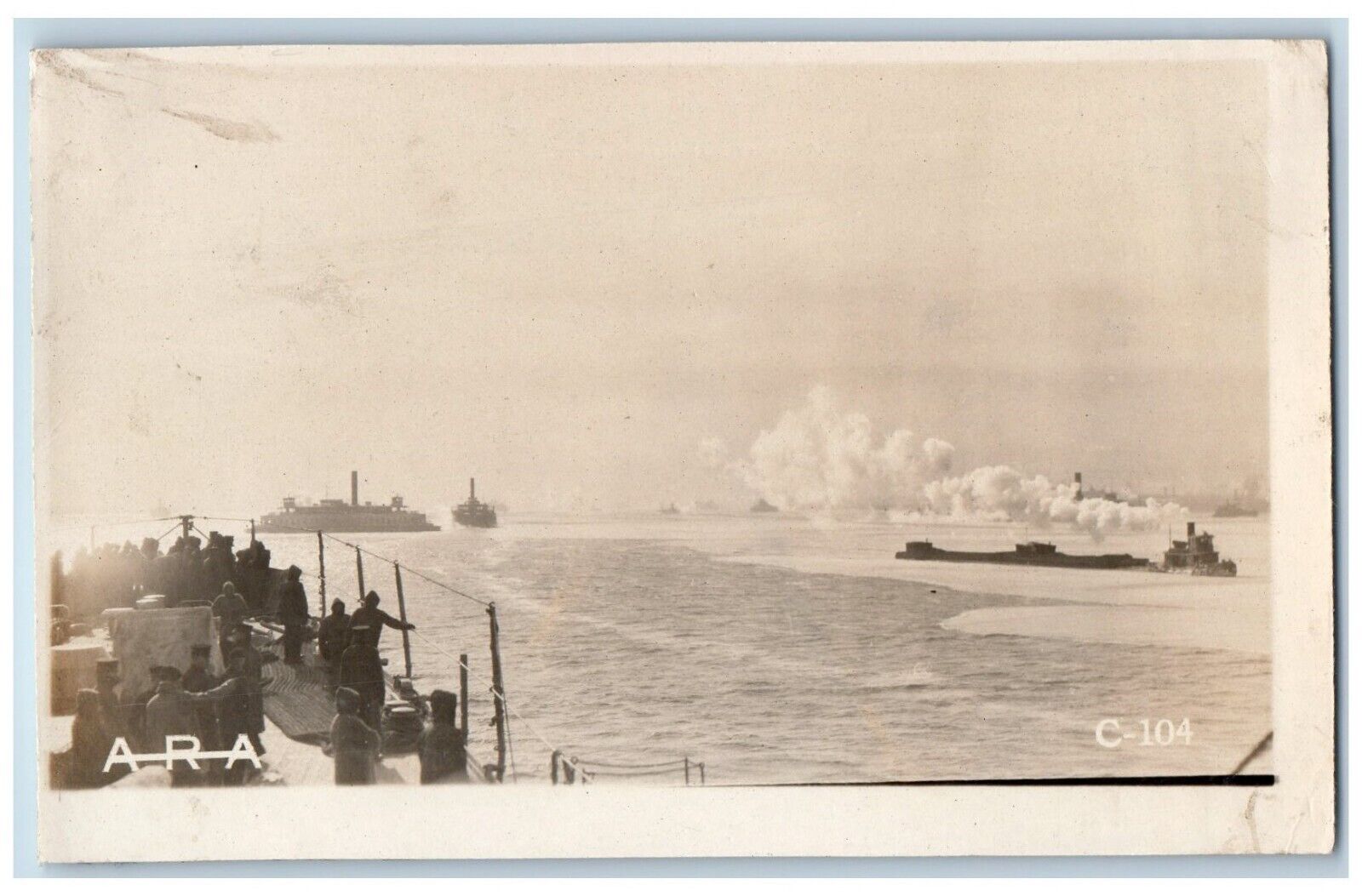 US Navy Postcard RPPC Photo Approaching NYC c1910\'s Unposted Antique