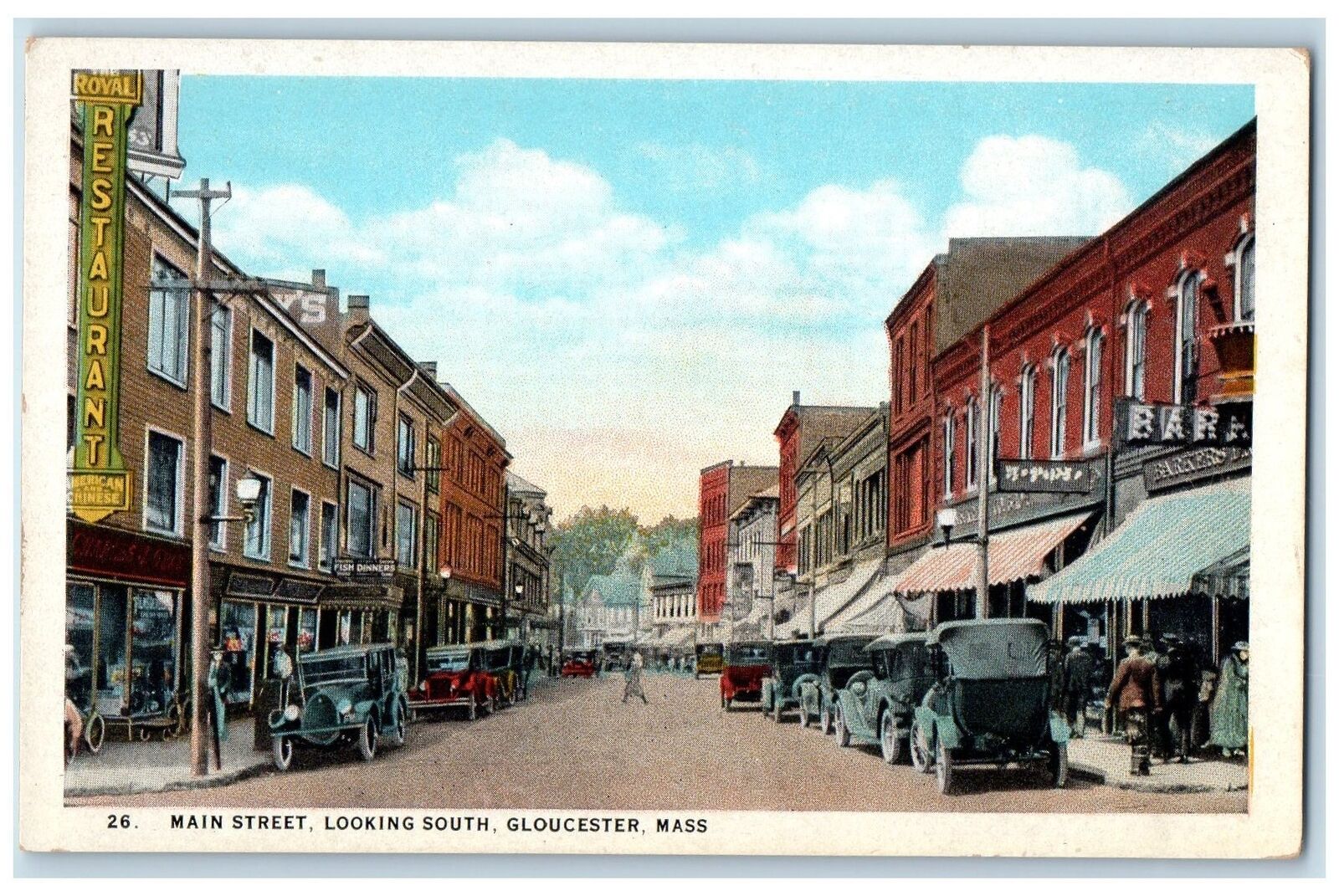 c1920s Main Street Looking South Gloucester Massachusetts MA Restaurant Postcard