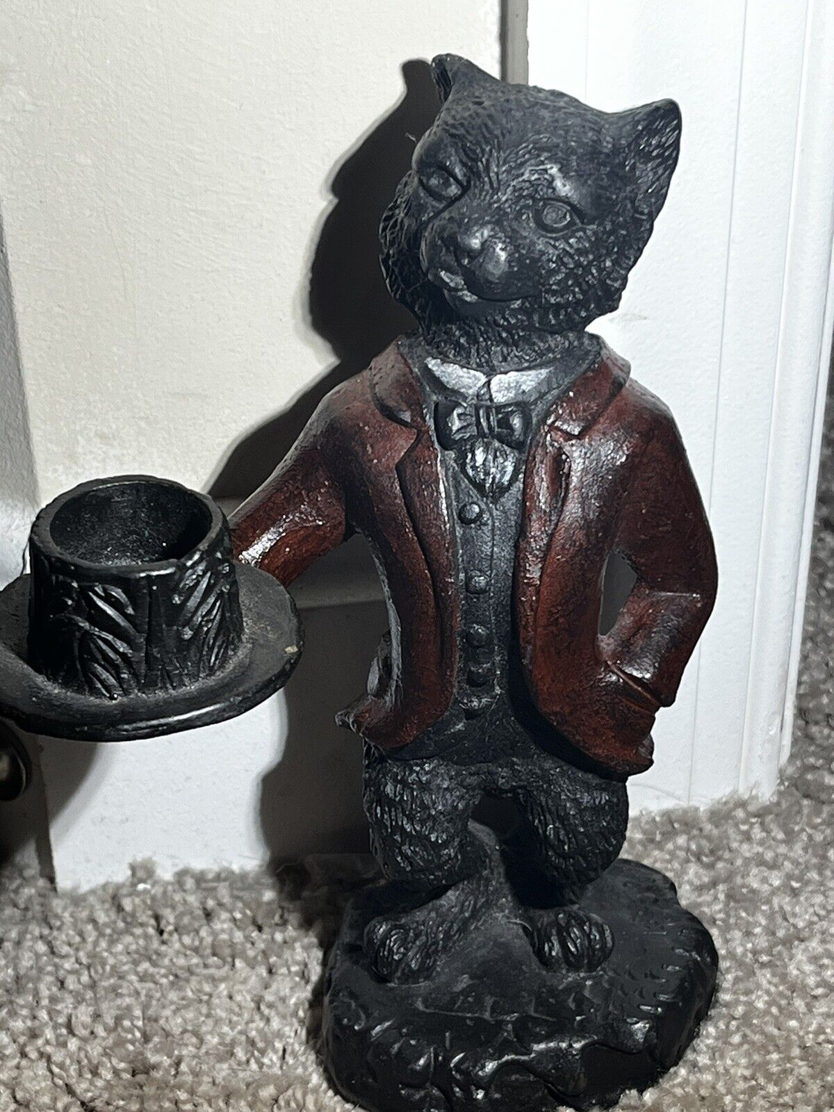 Vintage cast iron Cat butler candlestick holder