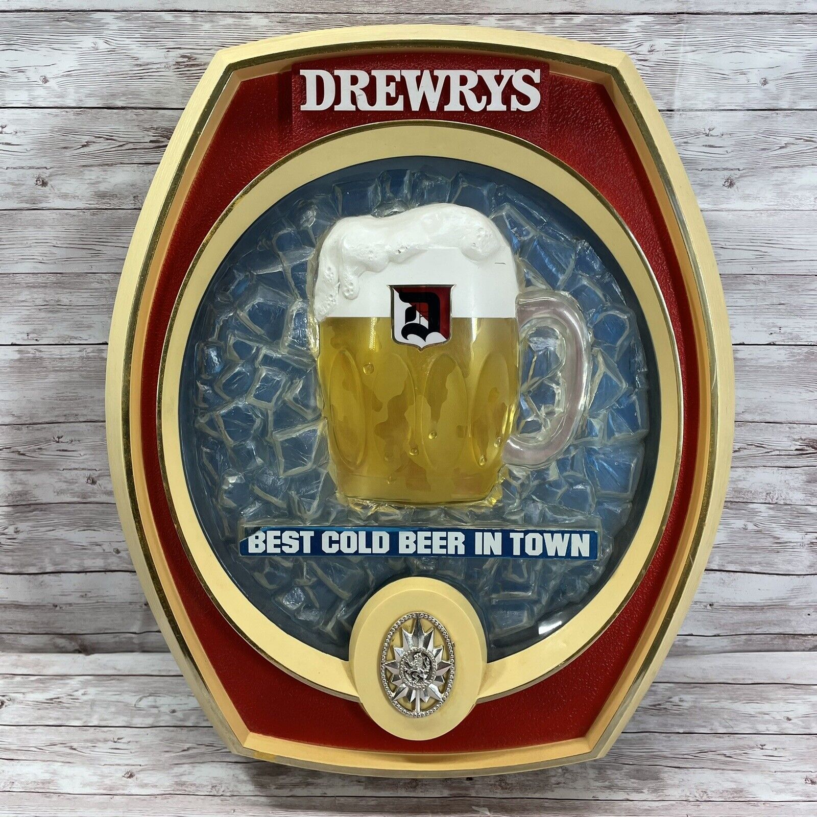 Vintage DREWRYS Beer 3D Plastic Sign Bar Advertising Best Cold Beer In Town