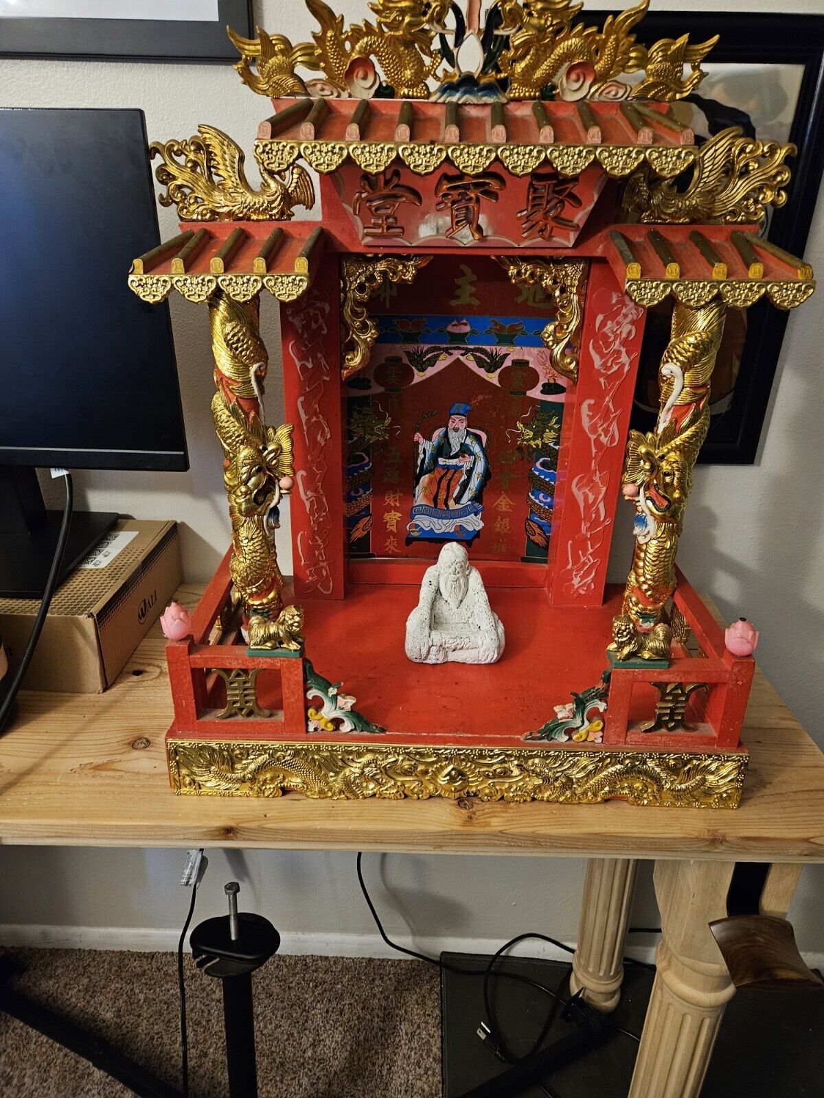 Antique Chinese earth god shrine free standing,