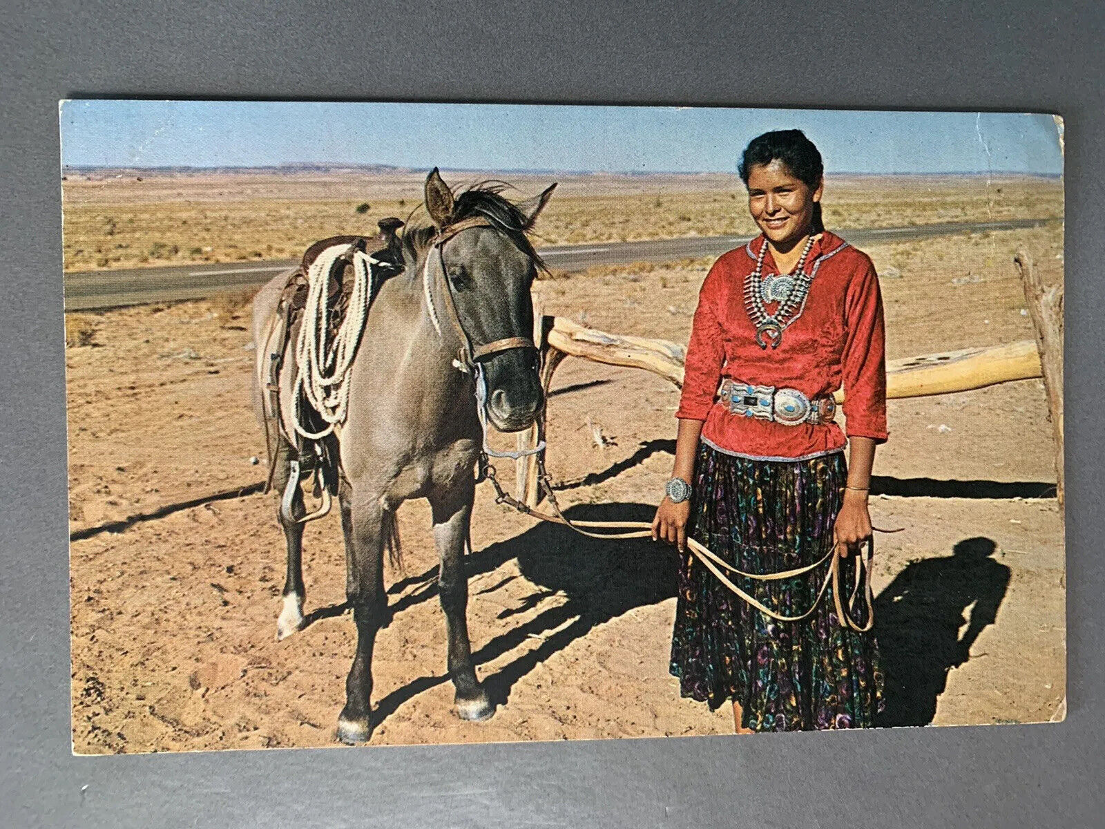 Vintage 1950s 1960s Navaho Indian Girl & Horse Postcard Unposted Native American