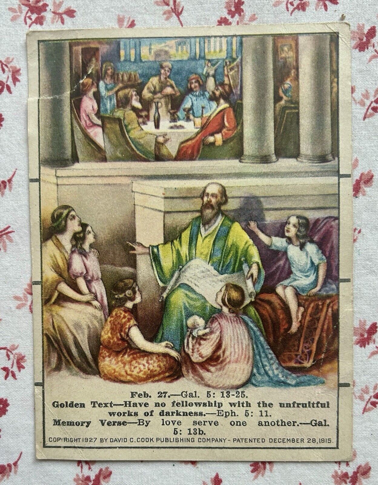 Vintage 1927 Christian Community Sunday School Picture Story Card David Cook