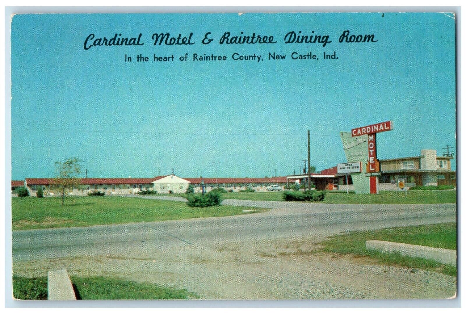 1958 Cardinal Motel And Raintree Dining Room New Castle Indiana IN Postcard