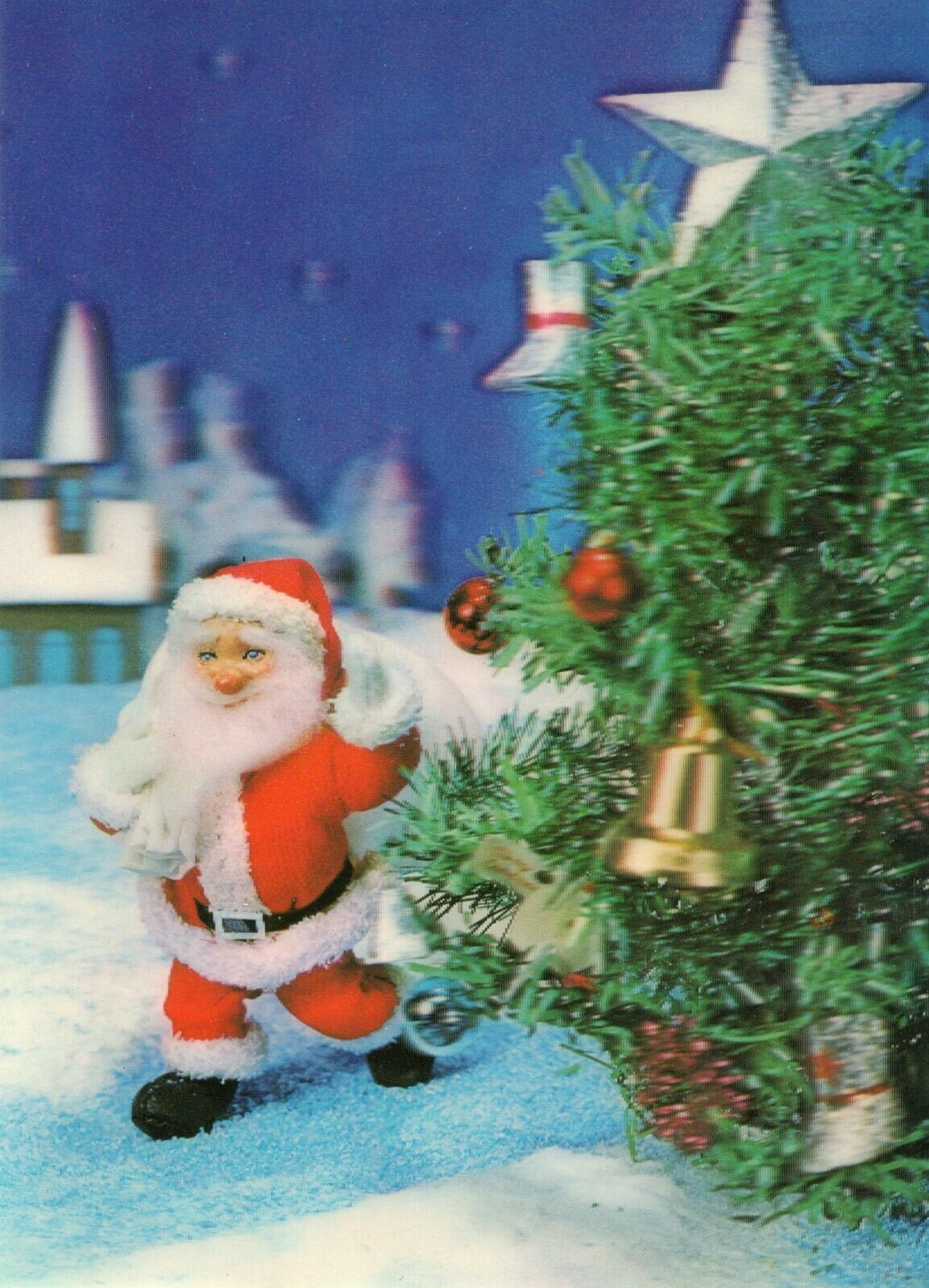 VINTAGE 3D Lenticular Visiorelief TOPPAN Postcard 1970 CHRISTMAS - SANTA CLAUS