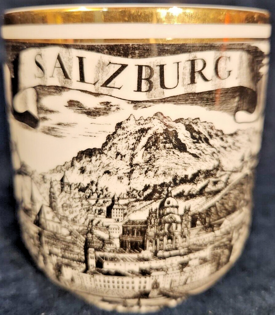 Vintage Salzburg Scenic Image Souvenir Porcelain with Gold Trim Coffee Mug/Cup