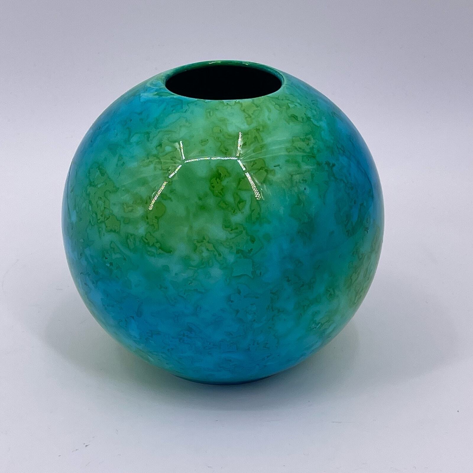 Vintage Otagiri Blue Green Round Vase 5.5 x 6 inches Decorative Made in Japan