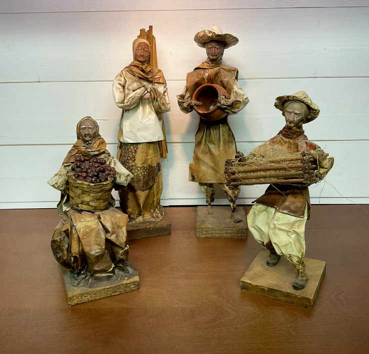 Mexican Folk Art - Vintage Village People - Paper Mache Figures-Dolls - SET OF 4