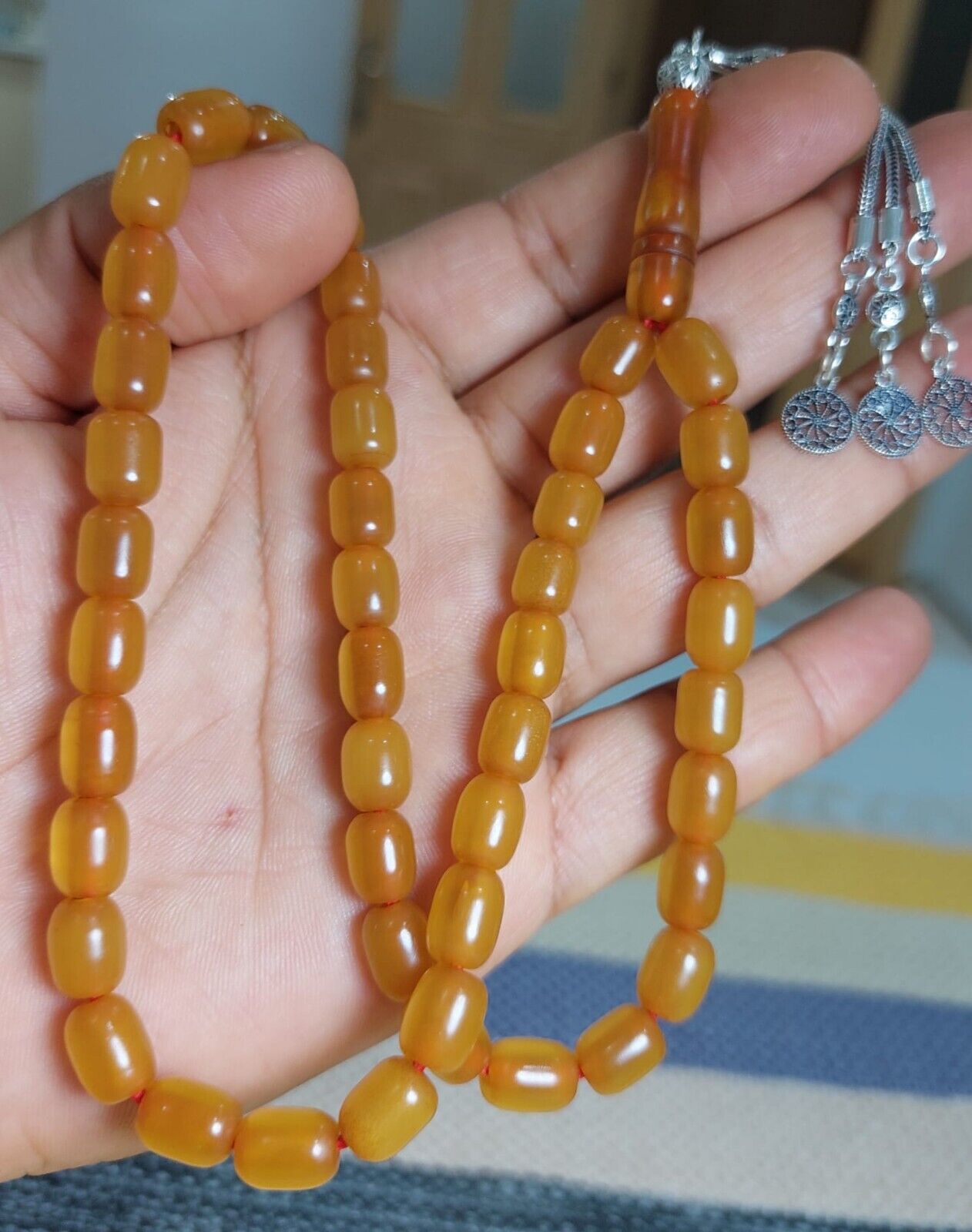 old ottoman nejaf faturan amber 925 silver tassel 8*10 mm daily use rosary c1