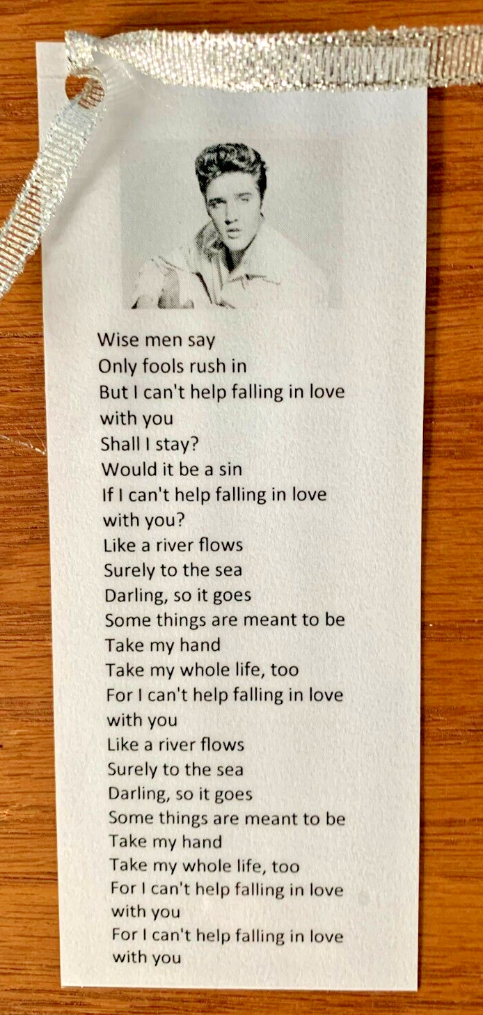 Elvis Presley Bookmark Silver Ribon Lyrics Can\'t Help Falling In Love Free Gift