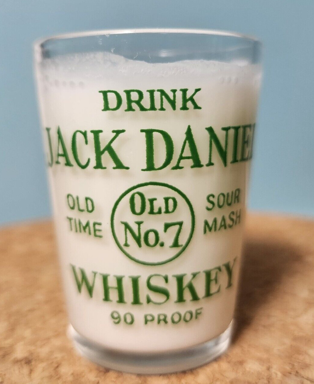 Jack Daniels Old No 7 Sour Mash Whiskey Shot Glass w/Green Piggy - Rare Vintage