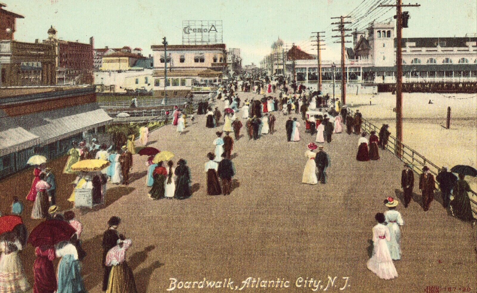 On The Boardwalk - Crowd of People - Atlantic City, Jersey 1907 Postcard