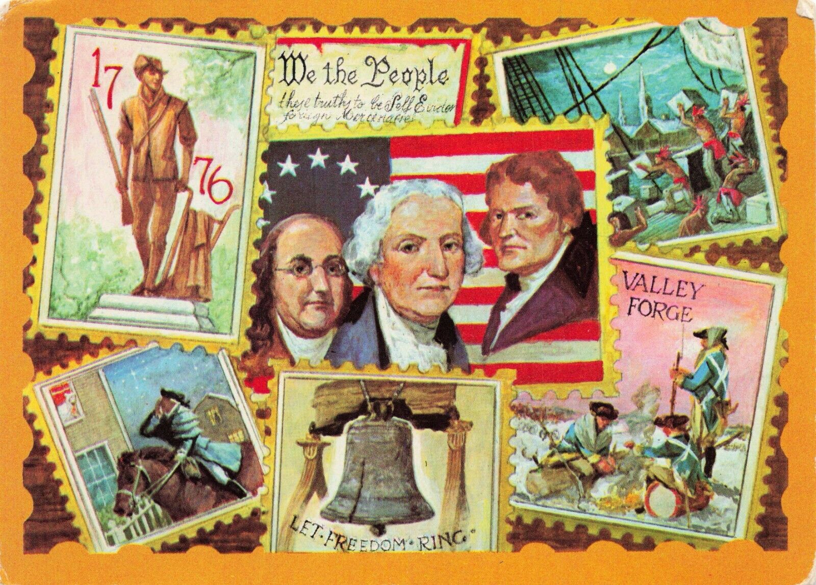 US Patriotic Stamps Vintage Art Postcard Unposted