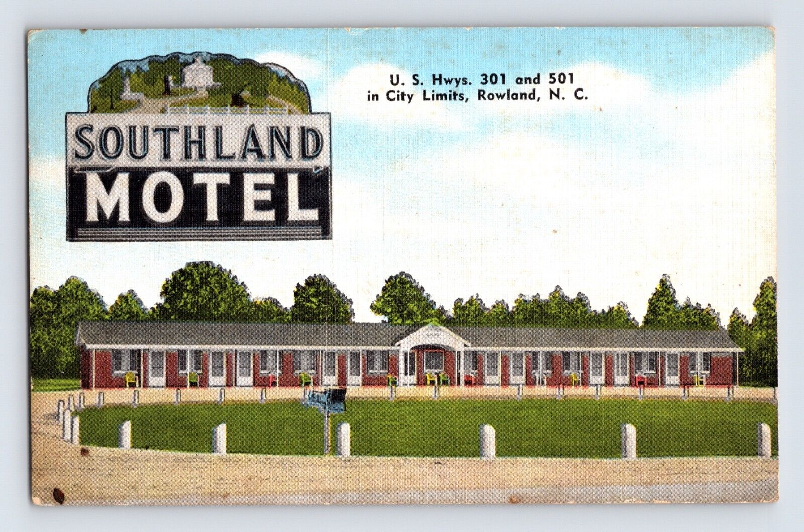 Postcard North Carolina Rowland NC Southland Motel 1955 Posted Linen
