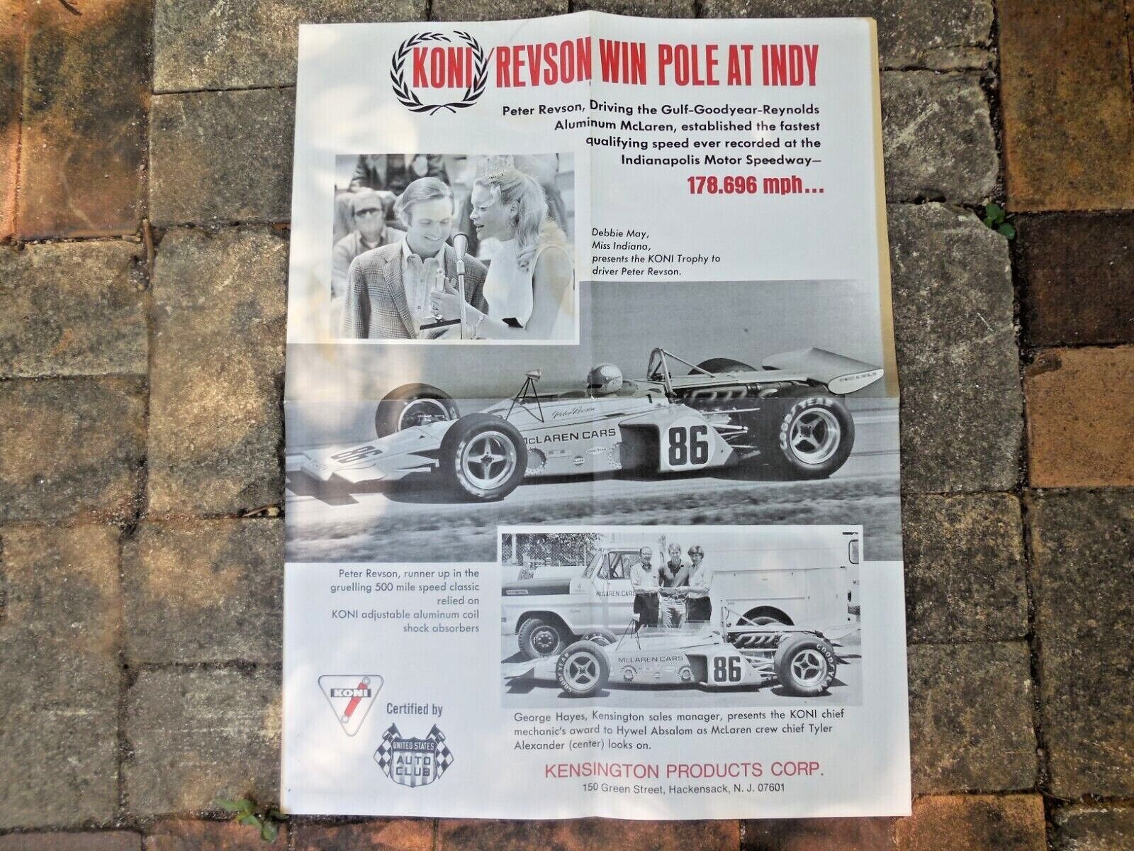  1971 Peter Revson Indy 500 Pole Winner Poster Driving A McClaren 178.696 MPH