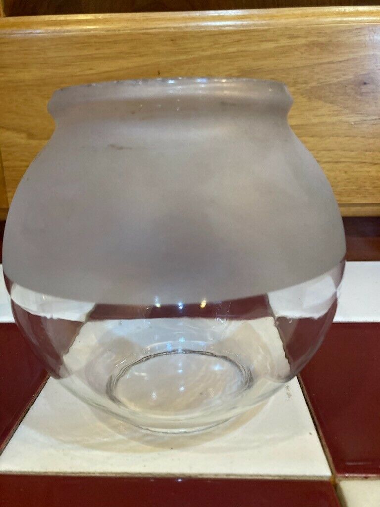 Half clear and half etched small lantern globe. Onion?