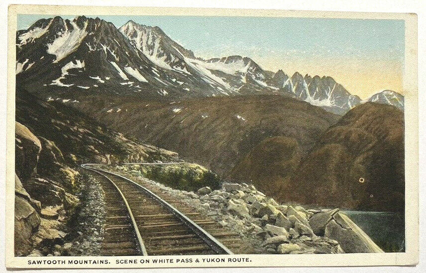 Postcard AK White Pass Yukon Route Sawtooth Mountains Train Track Alaska