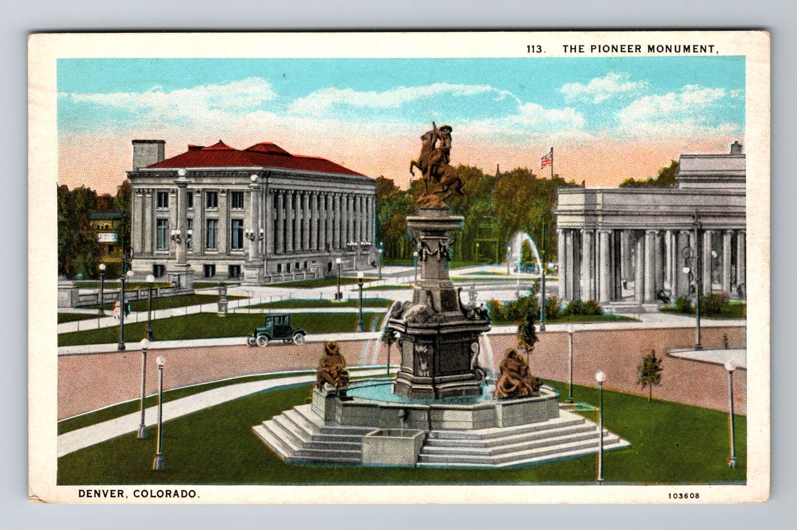 Denver CO-Colorado, The Pioneer Monument, Antique, Vintage c1929 Postcard