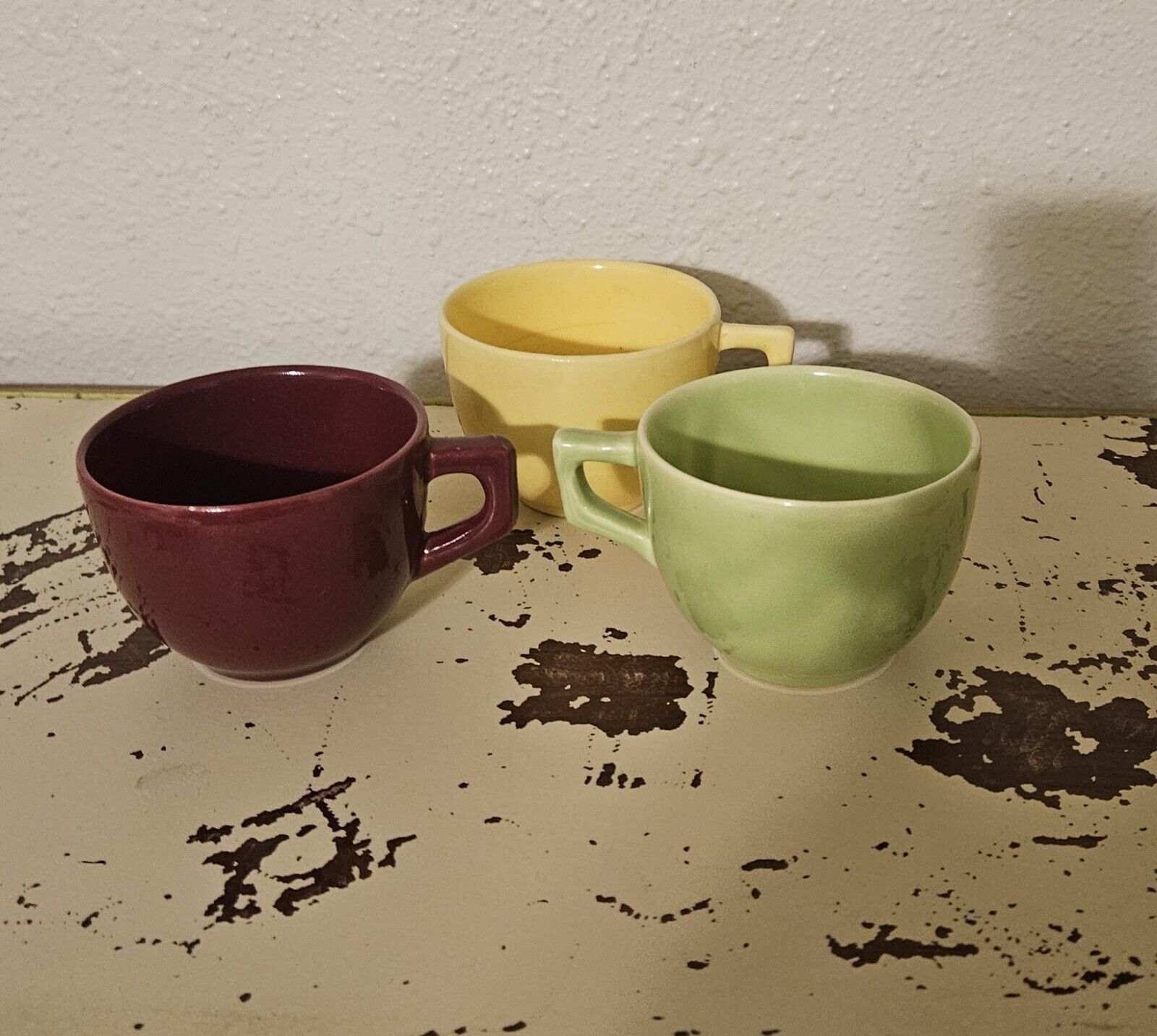 Lot Of 3 Vintage Handpainted Unbranded Ceramic Teacups 1950s 8oz