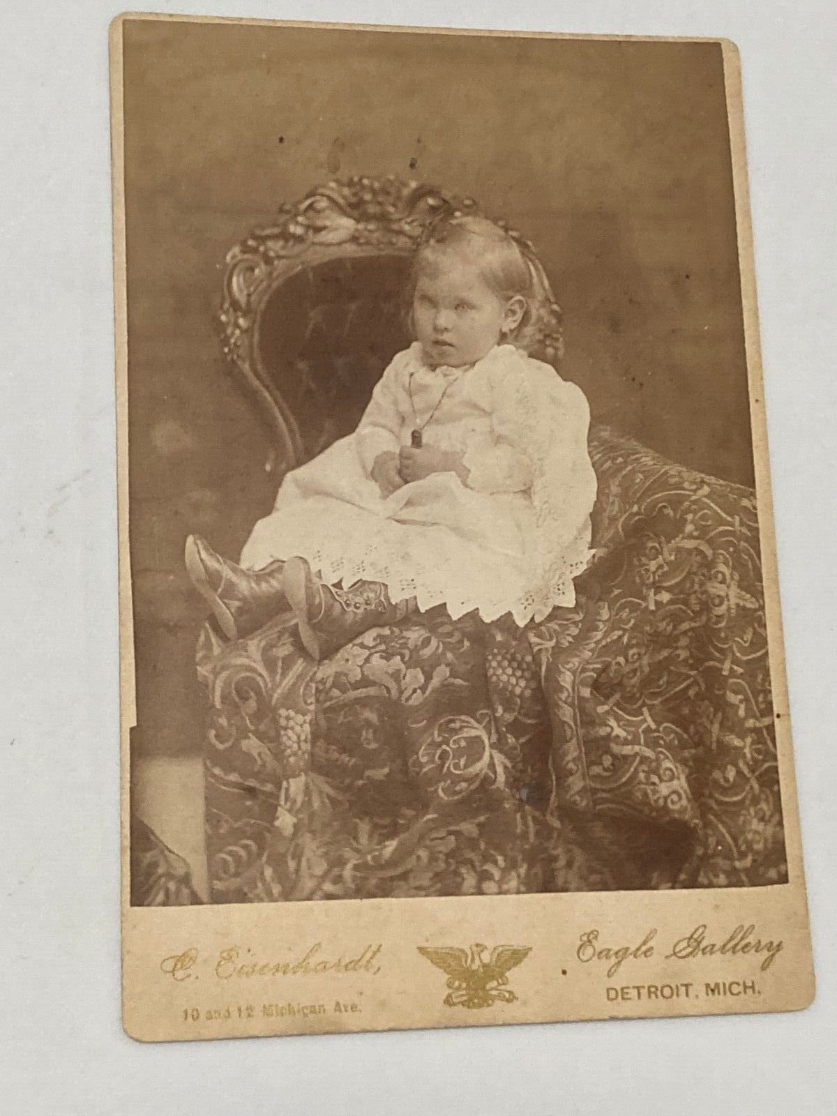 C. 1900 Antique Cabinet Card Photo 3 Year Old Toddler Girl Detroit, Michigan