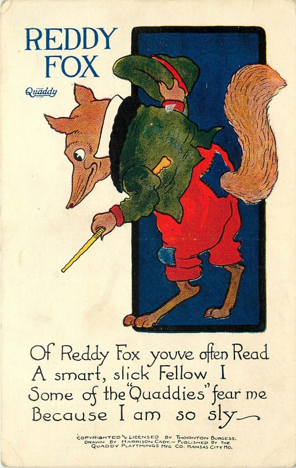 Scarce Vintage Postcard; Quaddy Club, Reddy Fox A/S Harrison Cady Children\'s Art