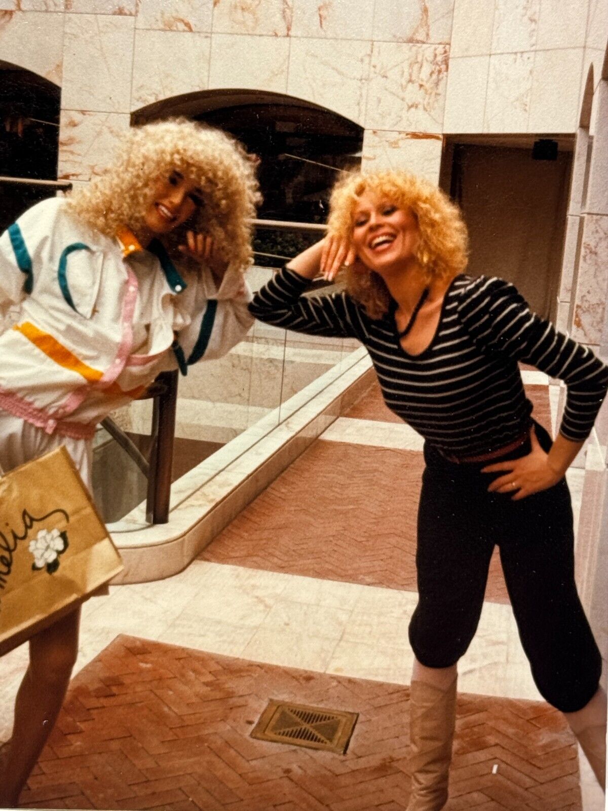 2E Photograph Beautiful Blonde Woman Curly Hair Poses With Mannequin 1980\'s 