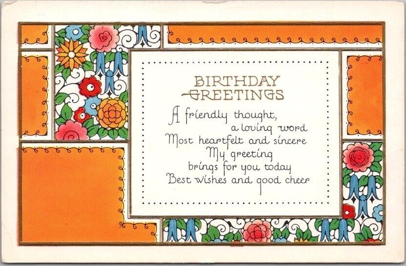 Art Deco BIRTHDAY GREETINGS Embossed Postcard 
