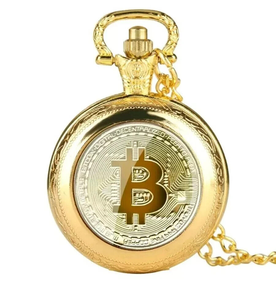 Bitcoin BTC Quartz Pocket Watch Antique Imitation BIT C.  Collectibles GOLD