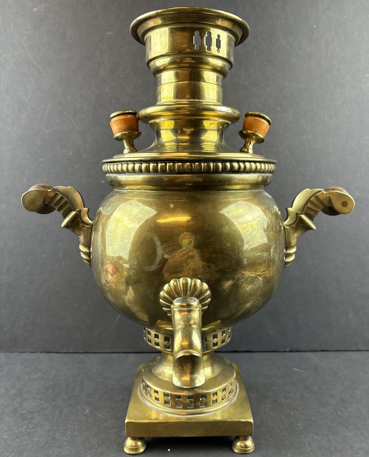 Antique Vintage Russian Brass Samovar Water Tea Boiler Pot Stamped Marking Eagle