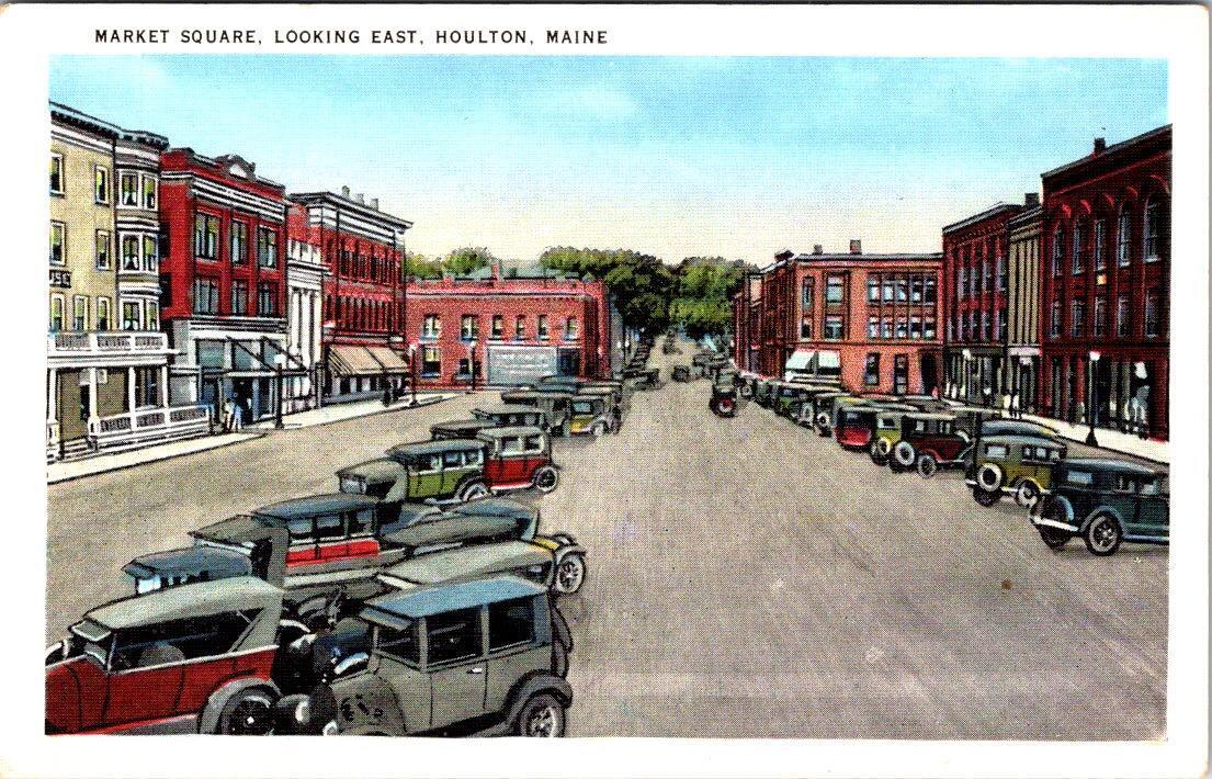 Houlton, ME Maine  MARKET SQUARE STREET SCENE Aroostook County ca1930\'s Postcard
