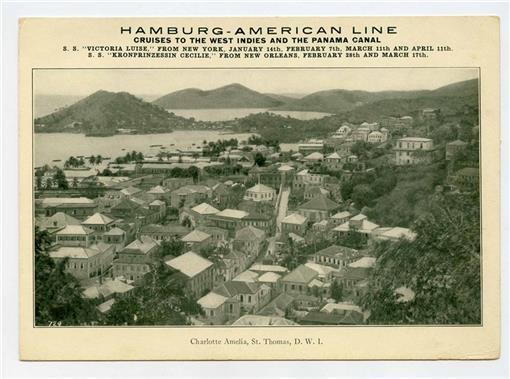 Hamburg American Line Cruise 1914 Picture Card Charlotte Amalia St Thomas D W I 