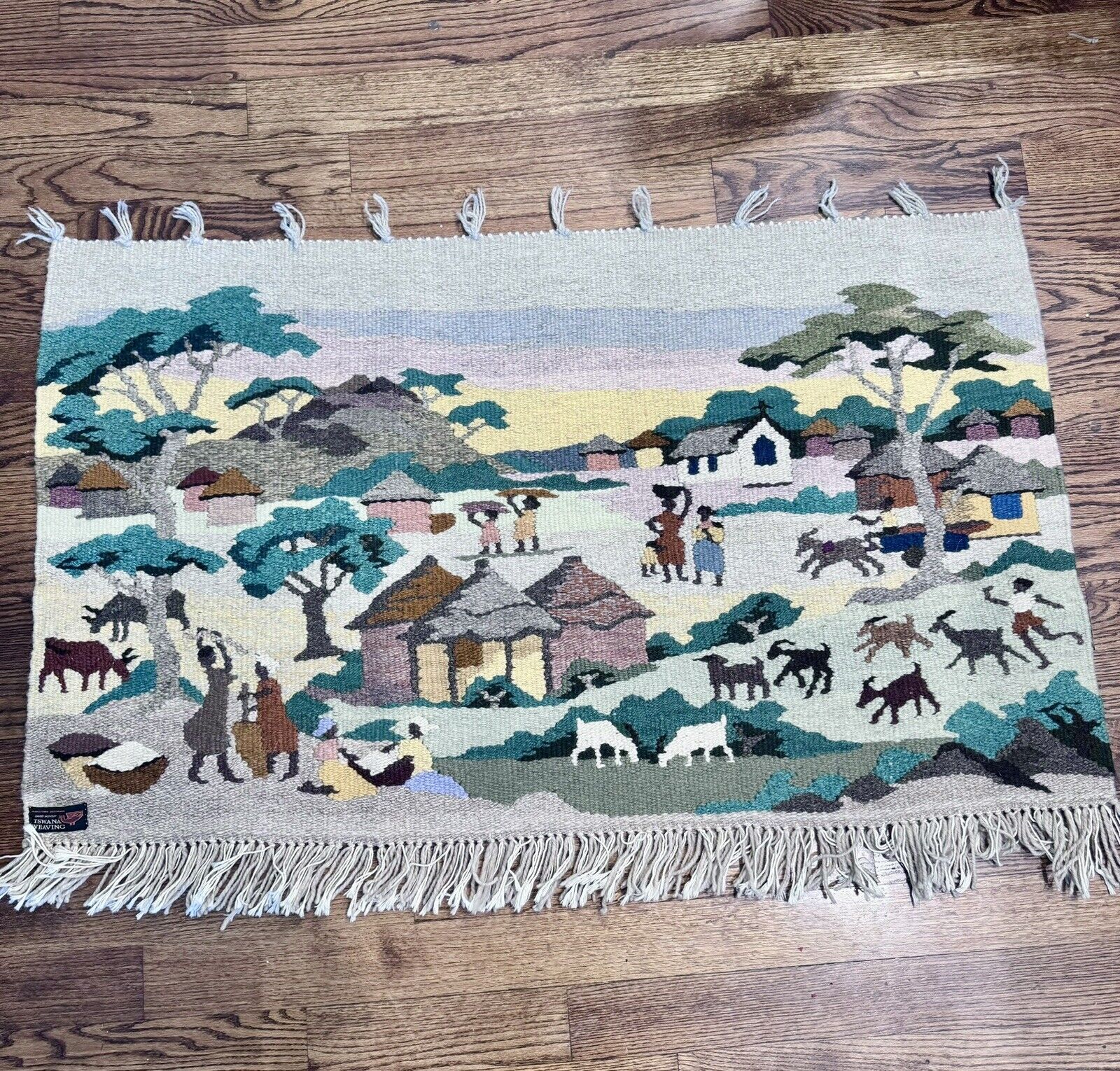 VTG Tribal Tswana Textile Tapestry Hand Woven Wall Hanging African Village 50x25