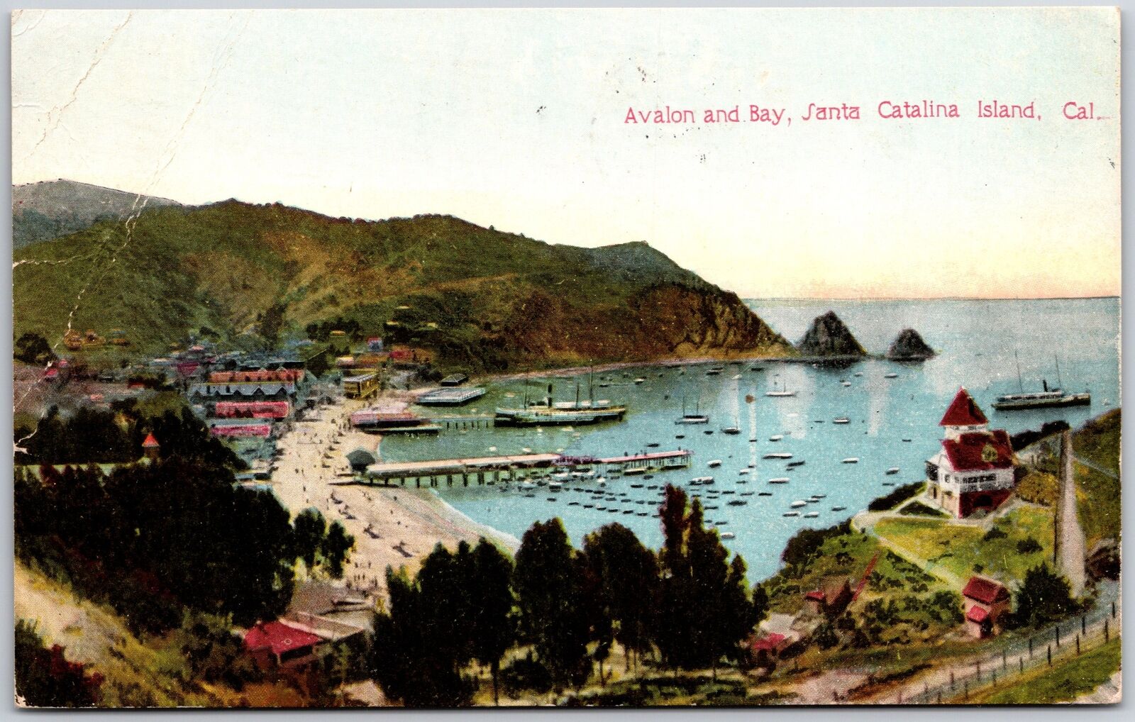 1911 Avalon And Bay Santa Catalina Island California CA Mountain Posted Postcard