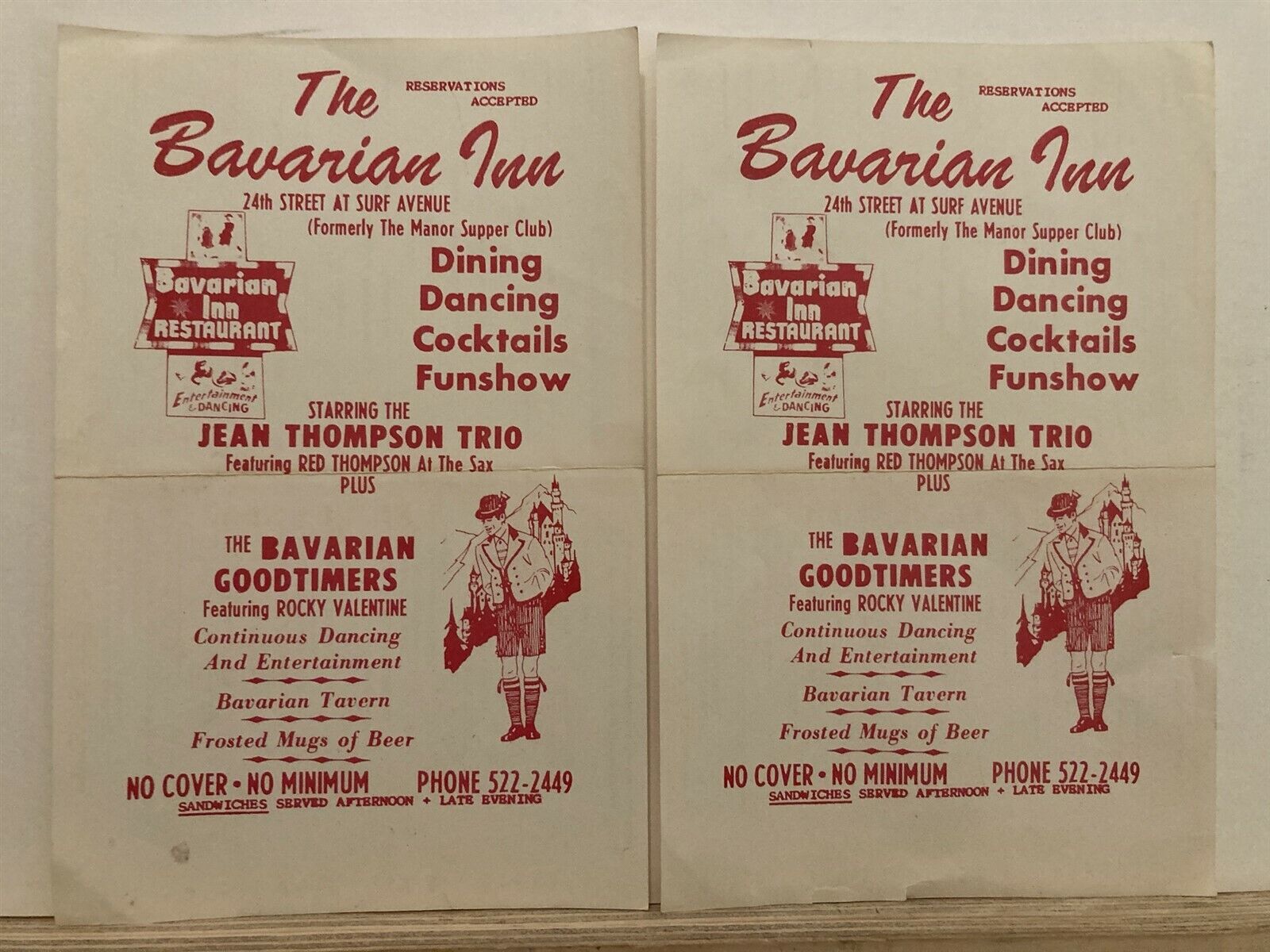 1960\'s Bavarian Inn Restaurant Manor Supper Club Menus Brooklyn New York NY Vtg