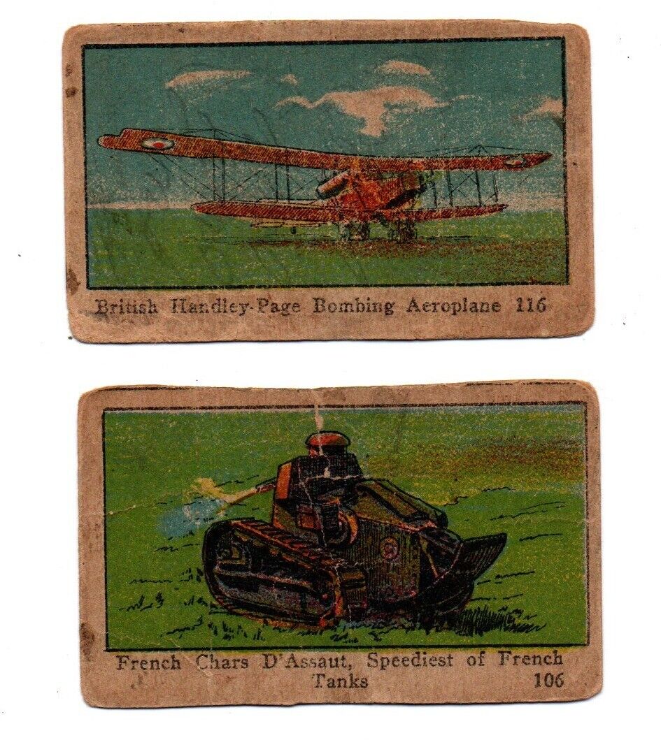 2 Antique Non Sport Tobacco Cards C.1917 World War One WW1 Handley-Page Plane