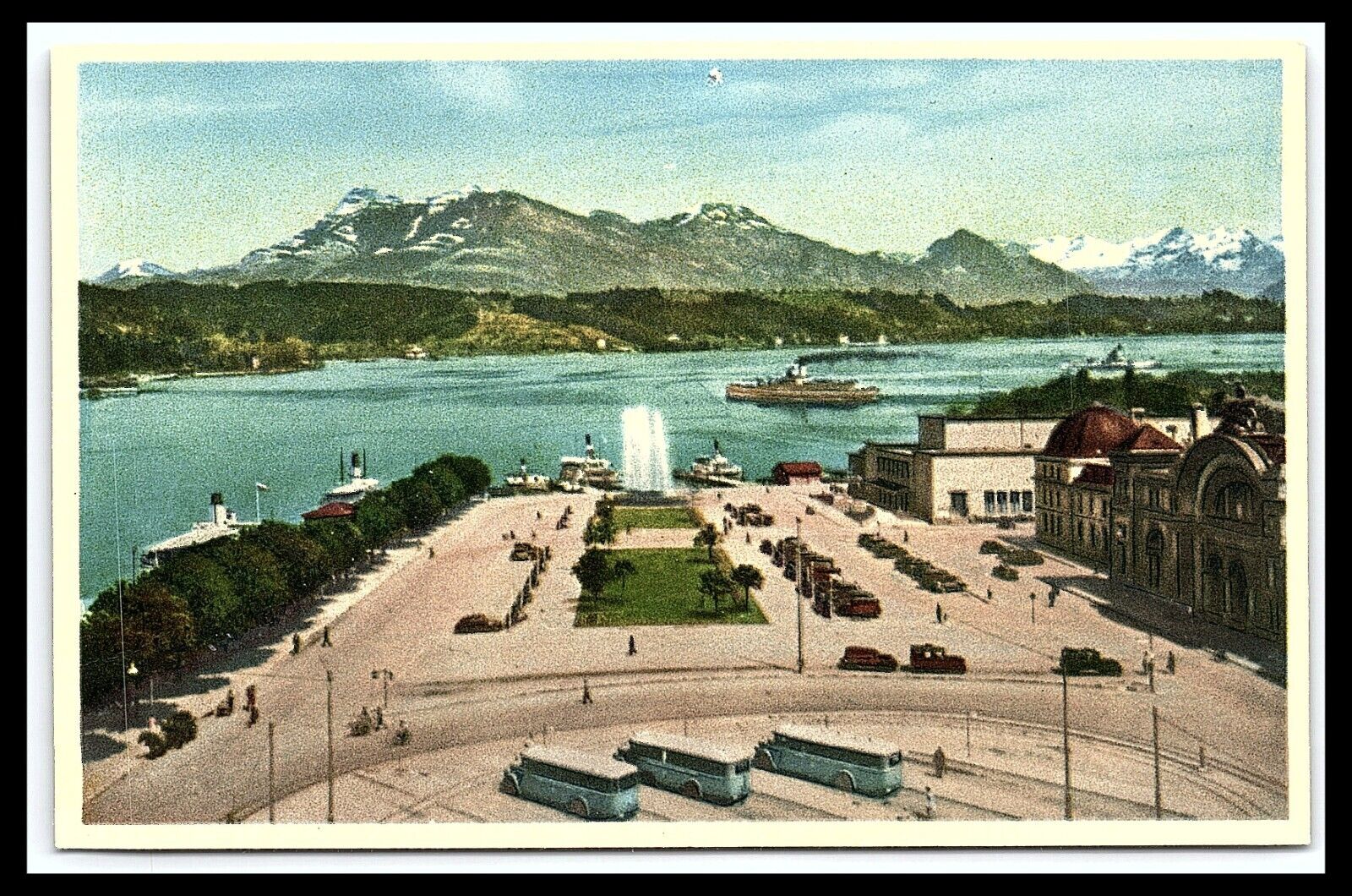 Switzerland Luzern Bahnhofplatz and Rigi Port Postcard        pc314