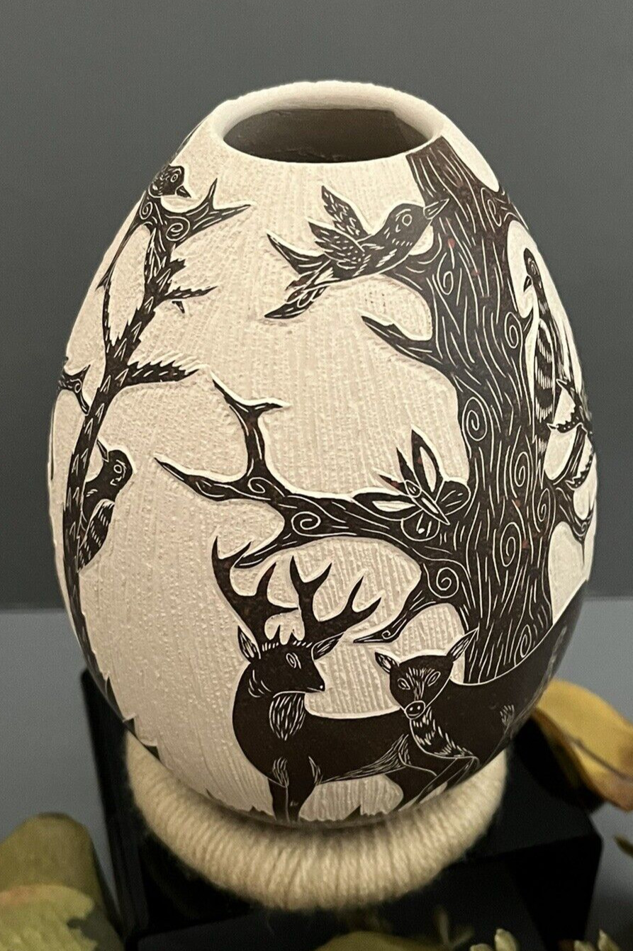 Mata Ortiz Pottery David Bejarano Wildlife Folk Art Birds Deer Long Horn Sheep