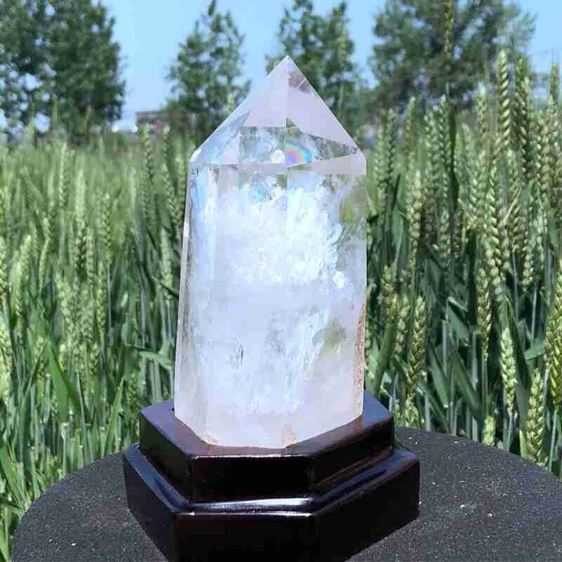 1440g Natural clear quartz obelisk white crystal point healing+stand home decor