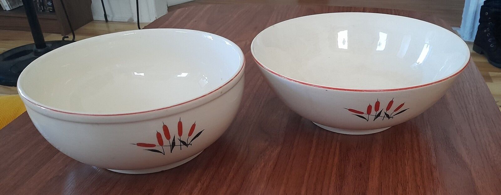 2 Vintage Sears Roebuck and Co Cattail oven-proof large serving bowls