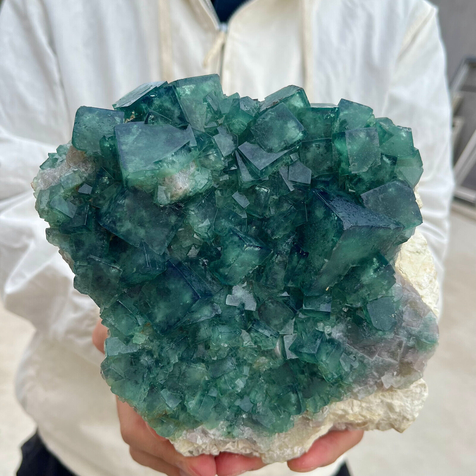 7.2lb Large NATURAL Green Cube FLUORITE Quartz Crystal Cluster Mineral Specimen
