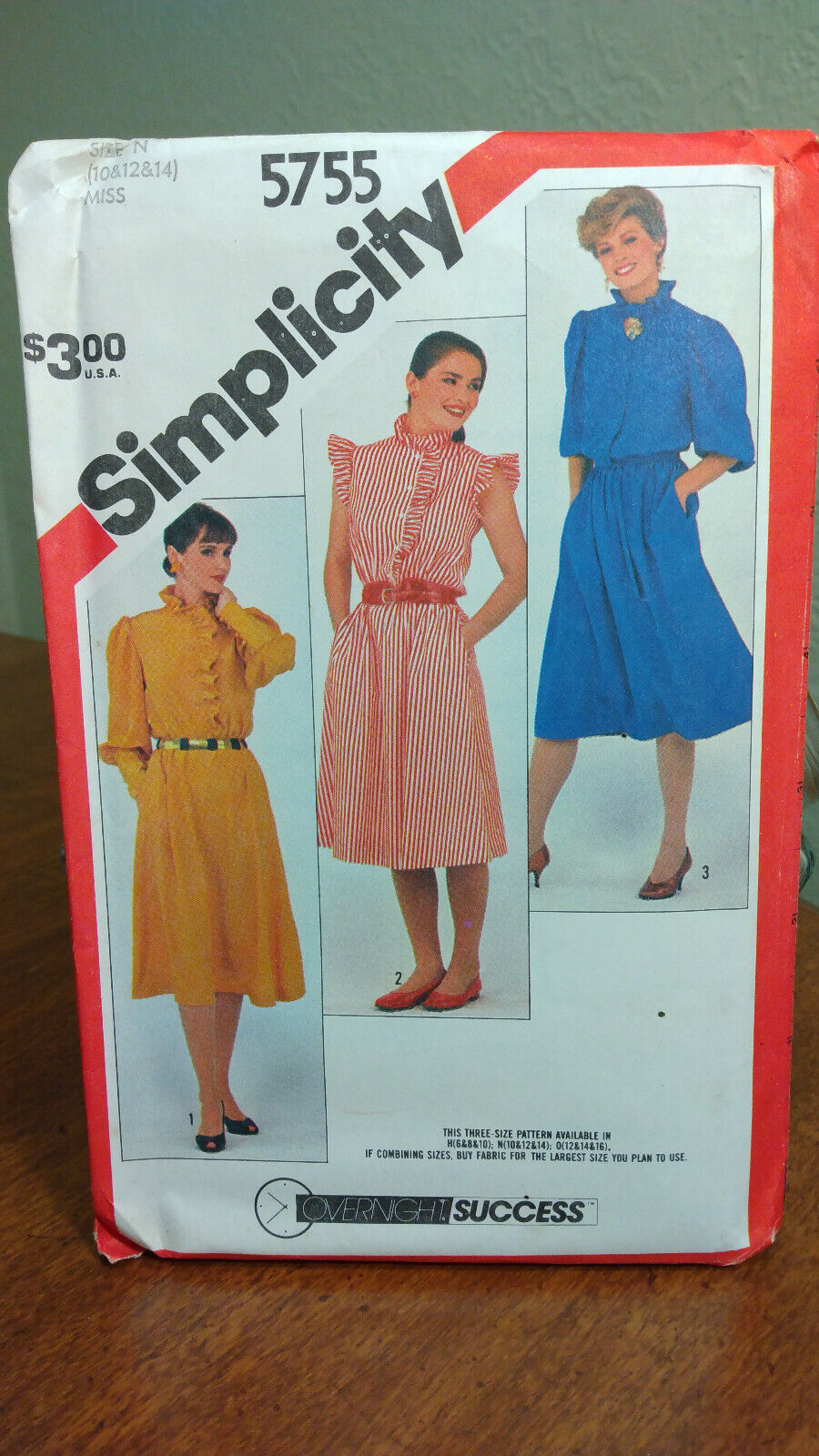 Simplicity Sewing Pattern 5755 Sz 10-14 Pullover Dress in 3 Styles NOS Uncut 