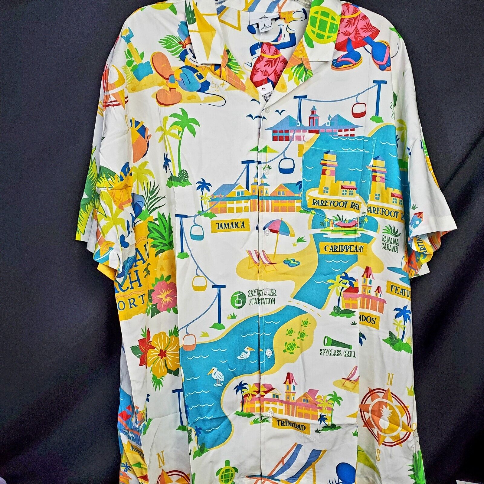 LARGE Disney\'s Caribbean Beach Resort X Map Camp Shirt Skyliner Mickey Minnie