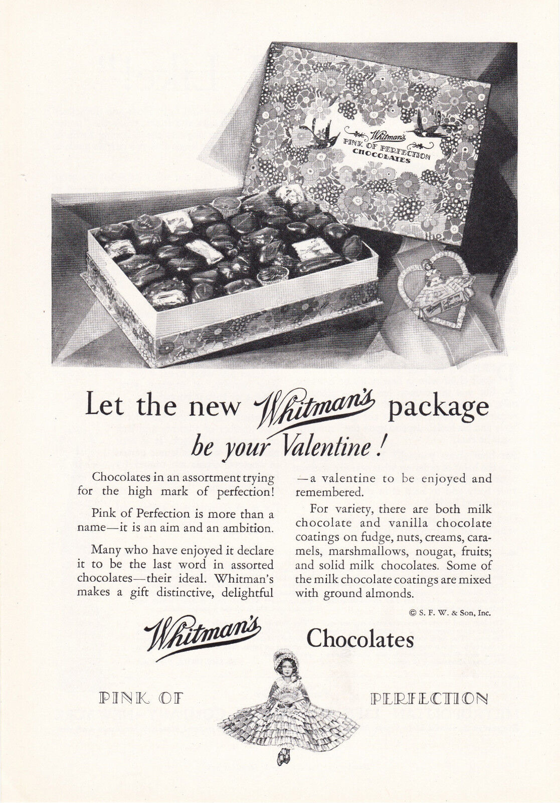 1928 Whitman\'s Box of Chocolates Vintage Print Ad Pink of Perfection Valentines