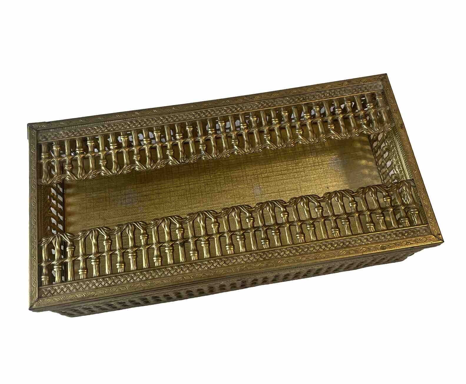 Vintage Hollywood Regency Tissue Box Holder Bamboo Gold Brass
